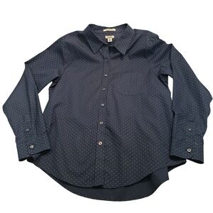LLBean Wrinkle Free Navy White Polka Dot Button Down‎ Shirt Medium Reg